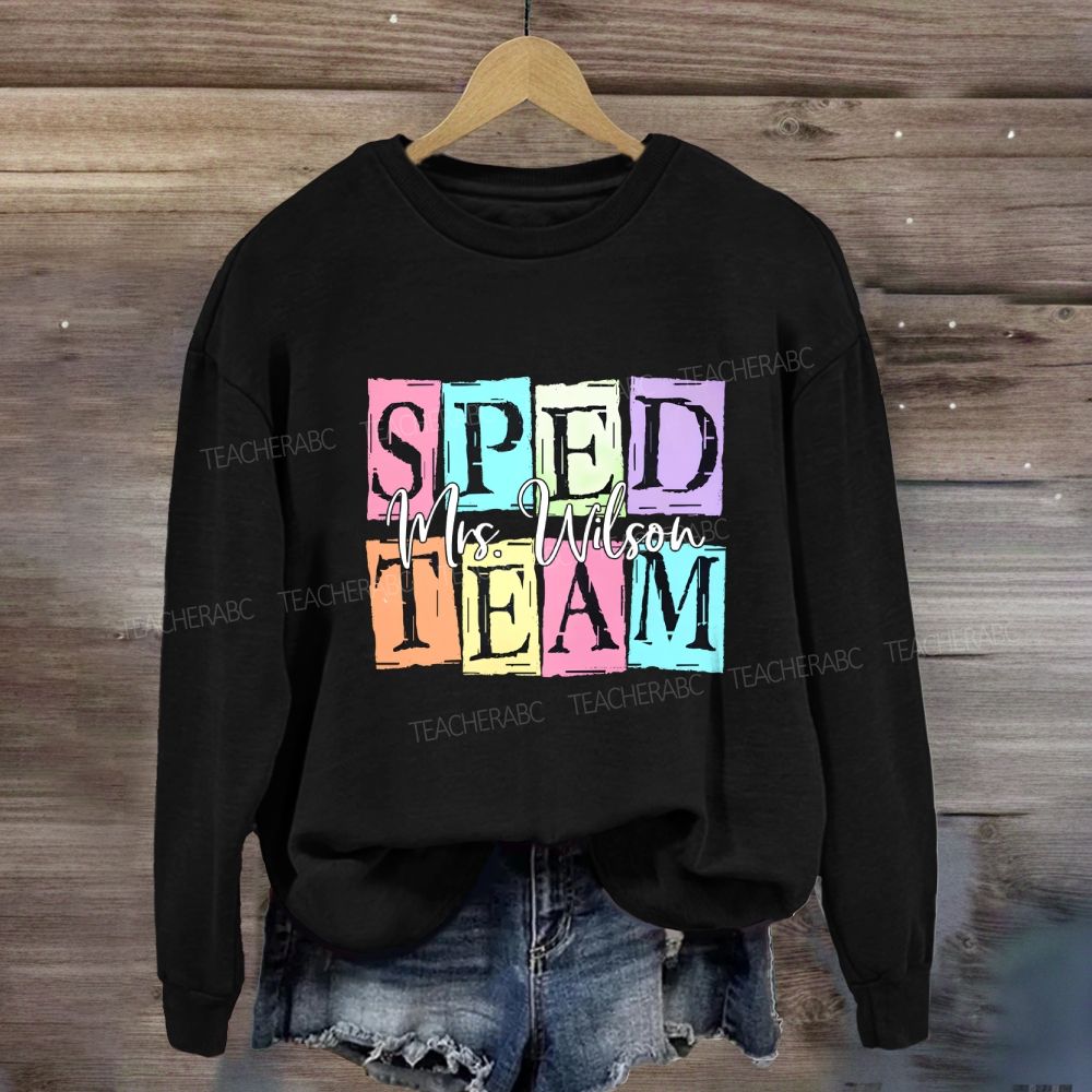 Personalized Name Sped Team Color Patchwork Print Sweatshirt