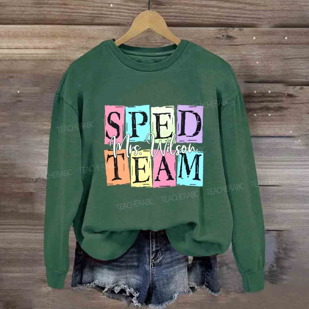 Personalized Name Sped Team Color Patchwork Print Sweatshirt