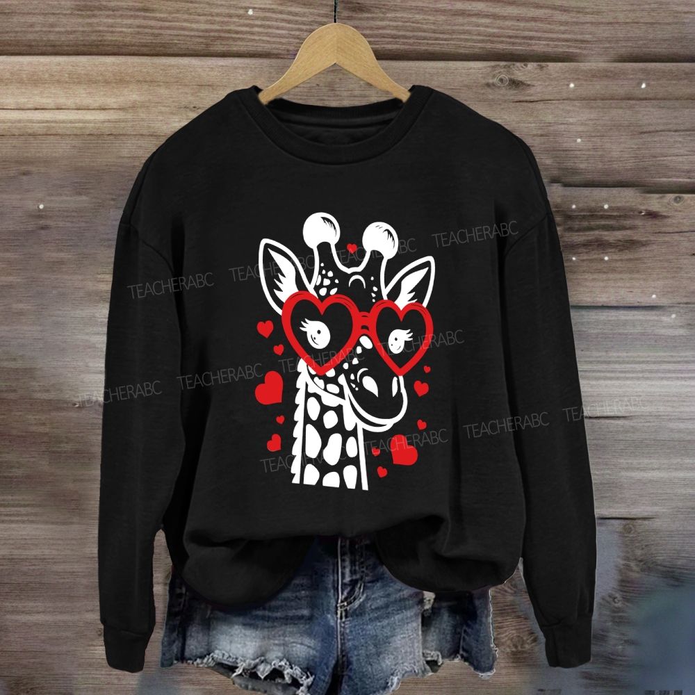 Valentine's Day Love Giraffe Teacher Sweatshirt