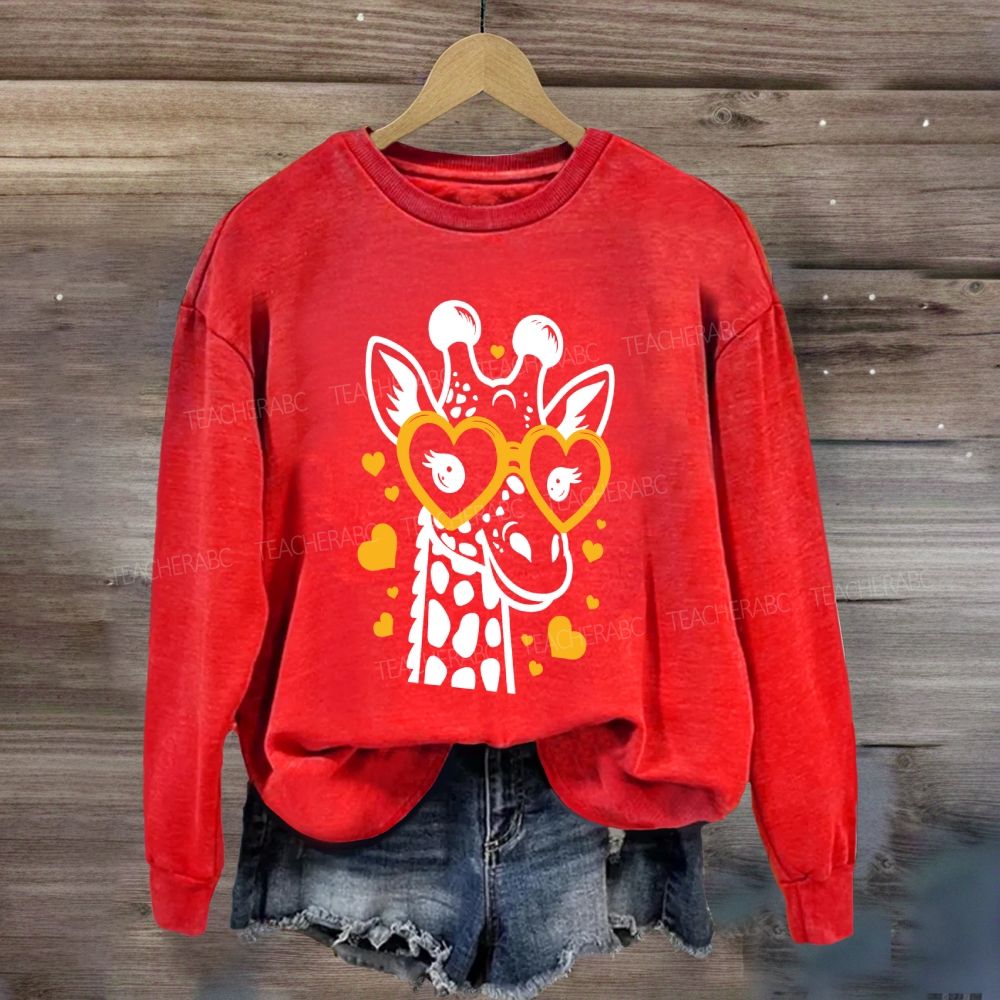 Valentine's Day Love Giraffe Teacher Sweatshirt