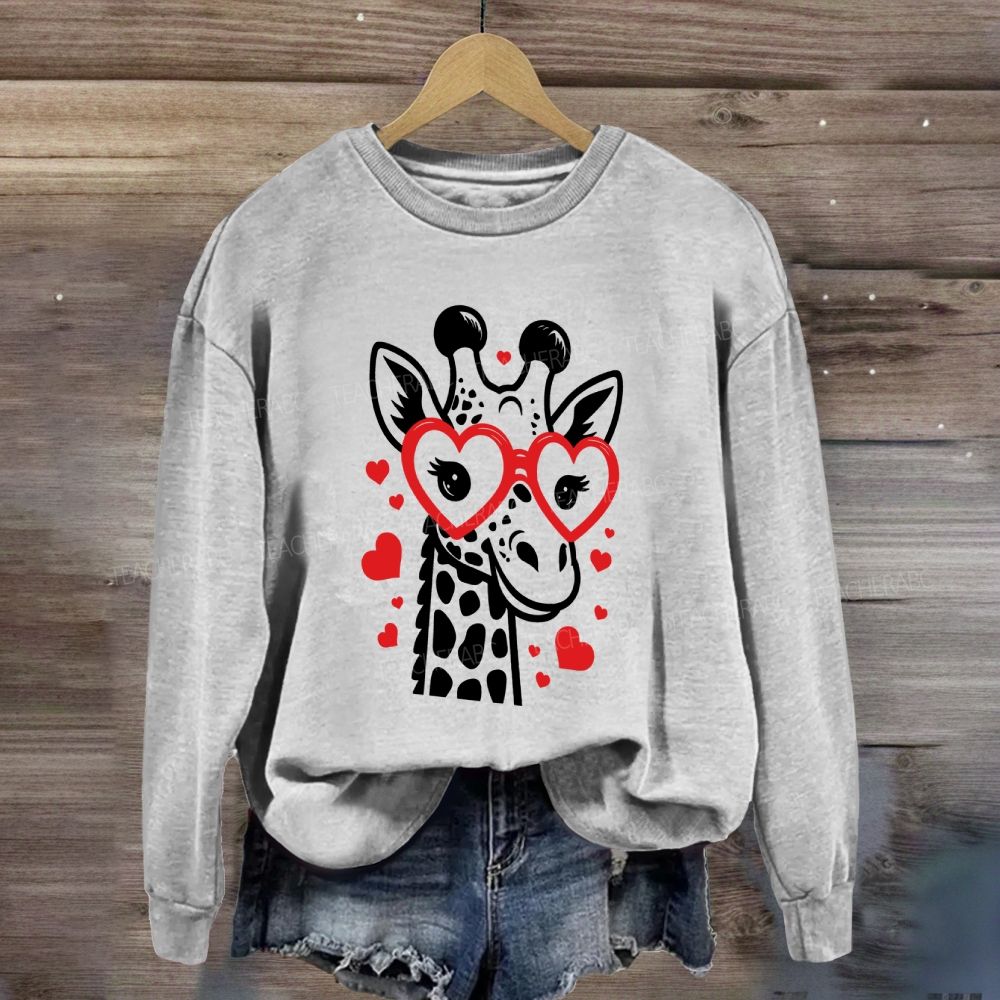 Valentine's Day Love Giraffe Teacher Sweatshirt