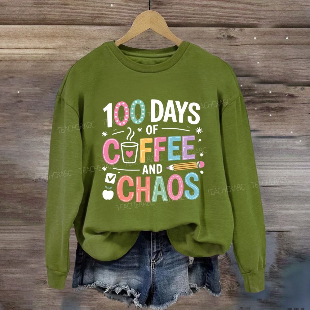 100 Days Of Coffee And Chaos Pink Heart Sweatshirt