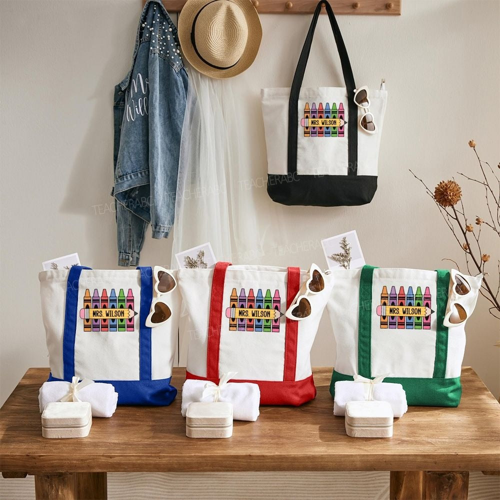 Personalized Name Colorful Pencil Color-blocked Canvas Bag