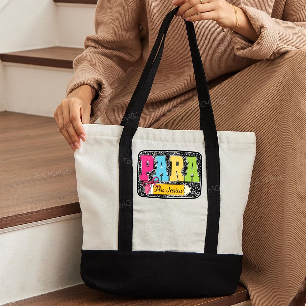 Personalized Para Teacher Name Pencil Color-blocked Canvas Bag