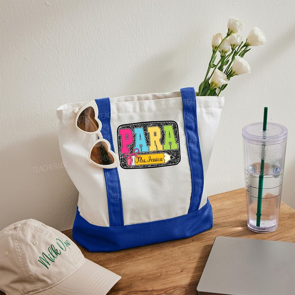 Personalized Para Teacher Name Pencil Color-blocked Canvas Bag