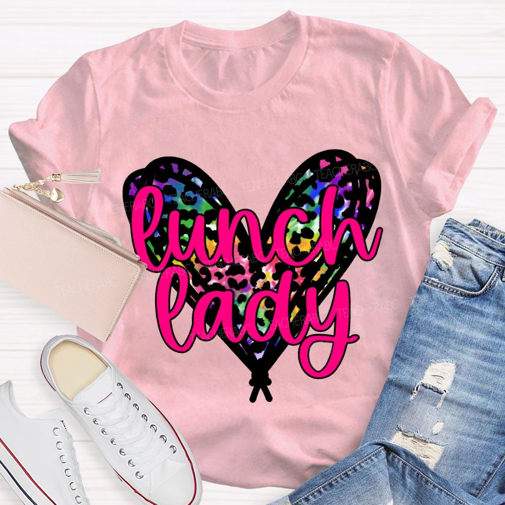 Lunch Lady Colorful Polka Dot Heart Print T-shirt