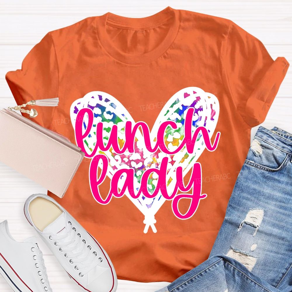 Lunch Lady Colorful Polka Dot Heart Print T-shirt