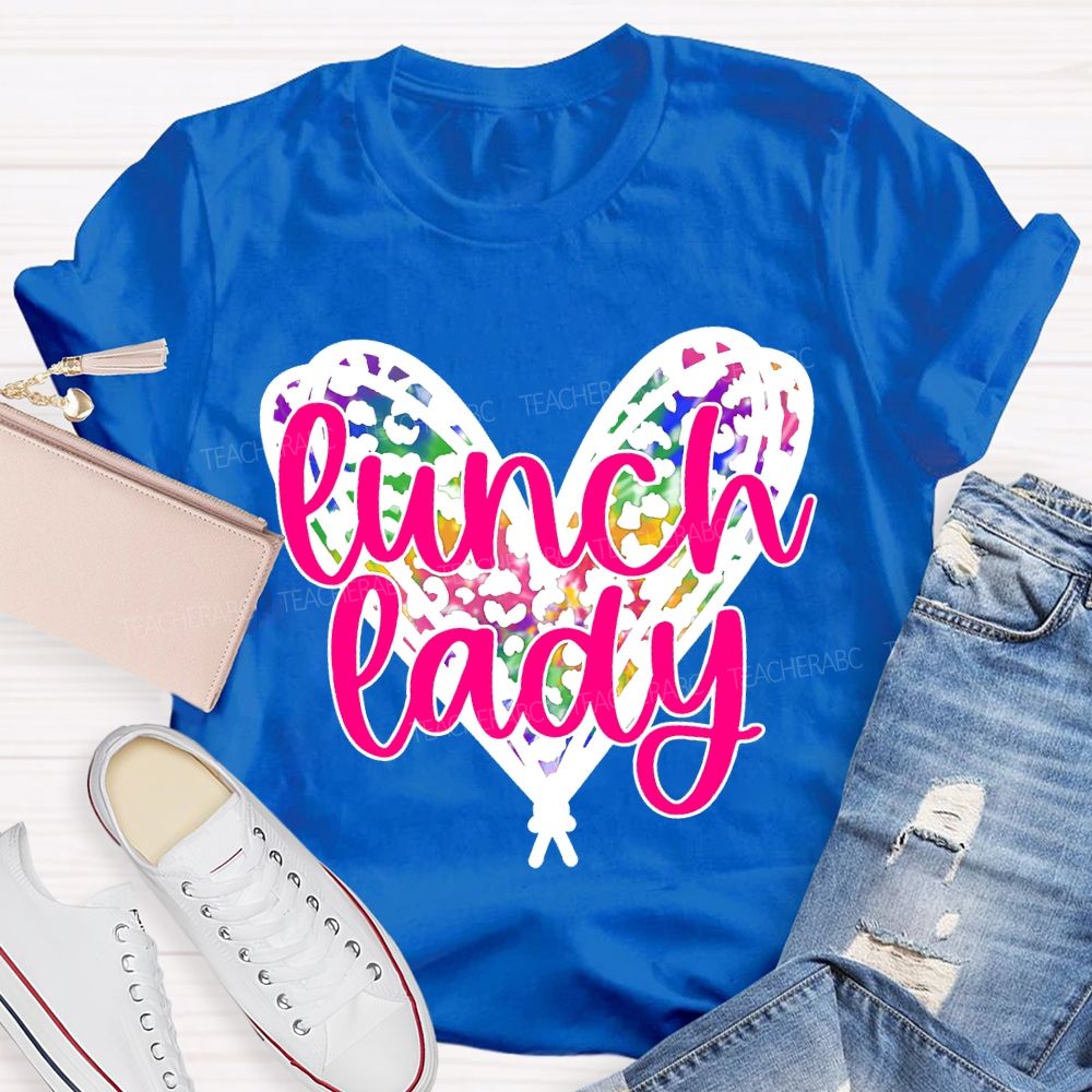 Lunch Lady Colorful Polka Dot Heart Print T-shirt