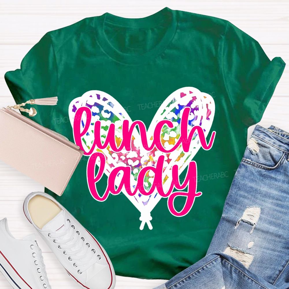 Lunch Lady Colorful Polka Dot Heart Print T-shirt