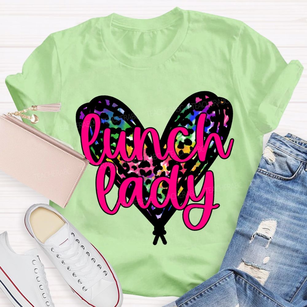 Lunch Lady Colorful Polka Dot Heart Print T-shirt