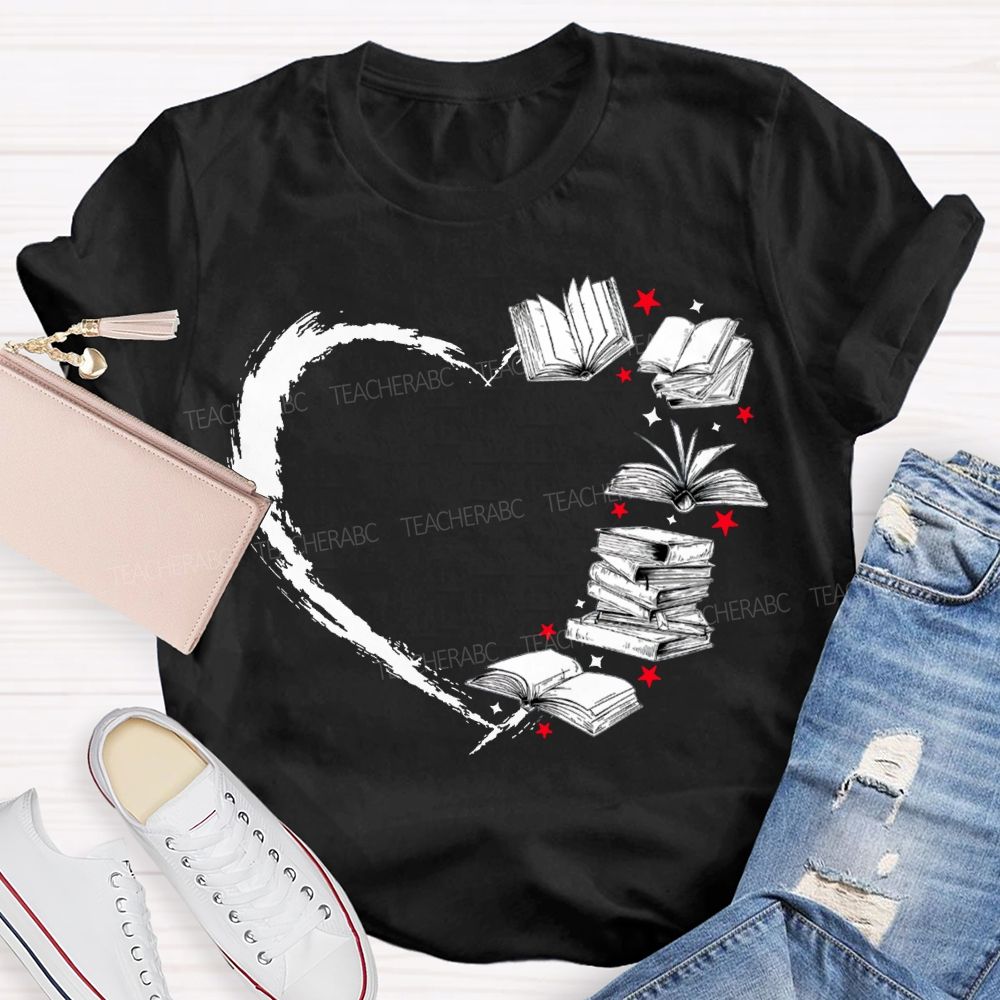 Falling In Love With Reading Heart-Shaped Books T-shirt
