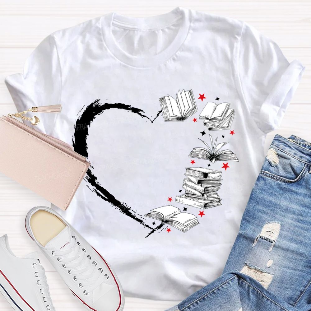 Falling In Love With Reading Heart-Shaped Books T-shirt