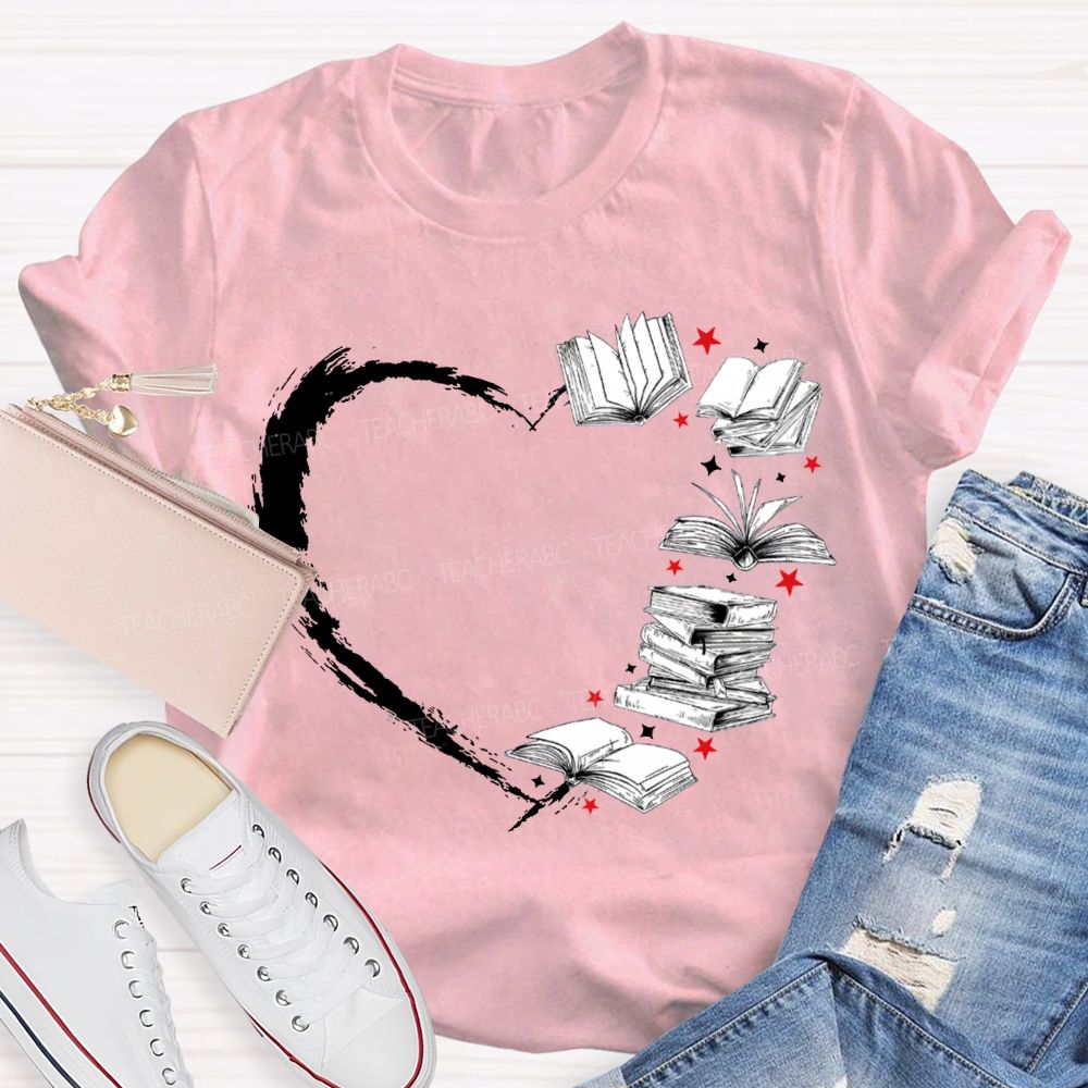 Falling In Love With Reading Heart-Shaped Books T-shirt