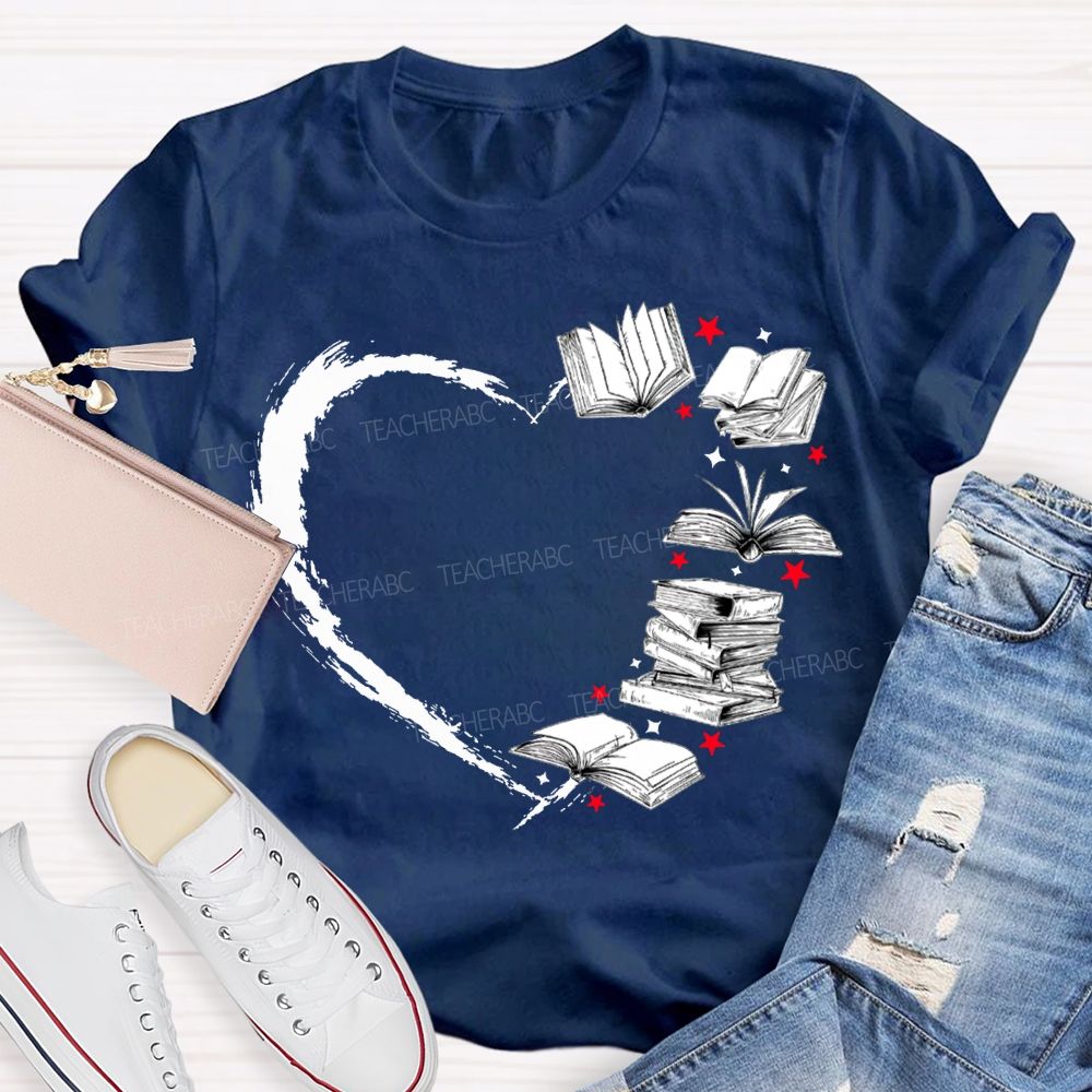 Falling In Love With Reading Heart-Shaped Books T-shirt