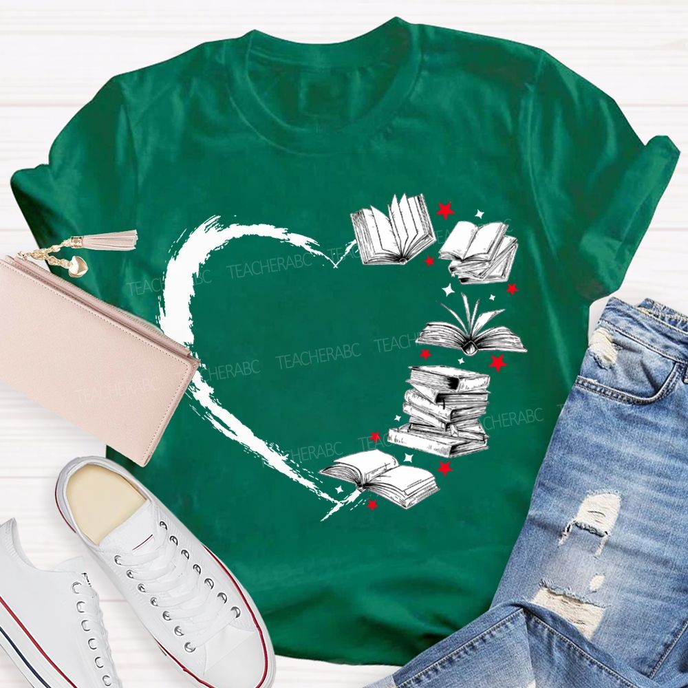 Falling In Love With Reading Heart-Shaped Books T-shirt