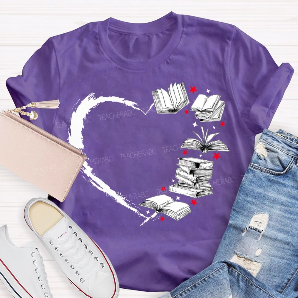 Falling In Love With Reading Heart-Shaped Books T-shirt