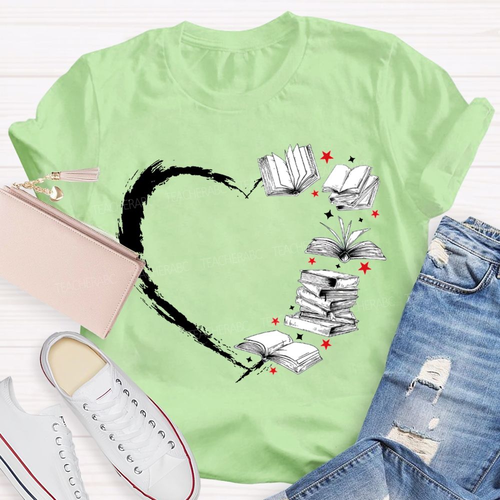 Falling In Love With Reading Heart-Shaped Books T-shirt