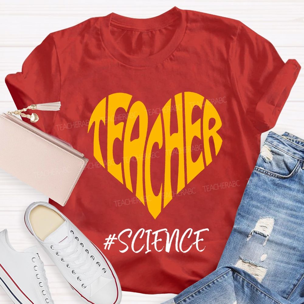 Science Teacher Heart-Shaped Lettering Print T-shirt