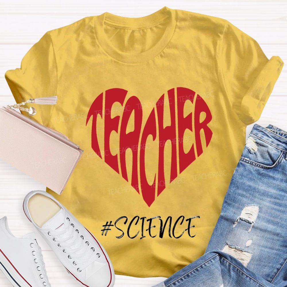 Science Teacher Heart-Shaped Lettering Print T-shirt
