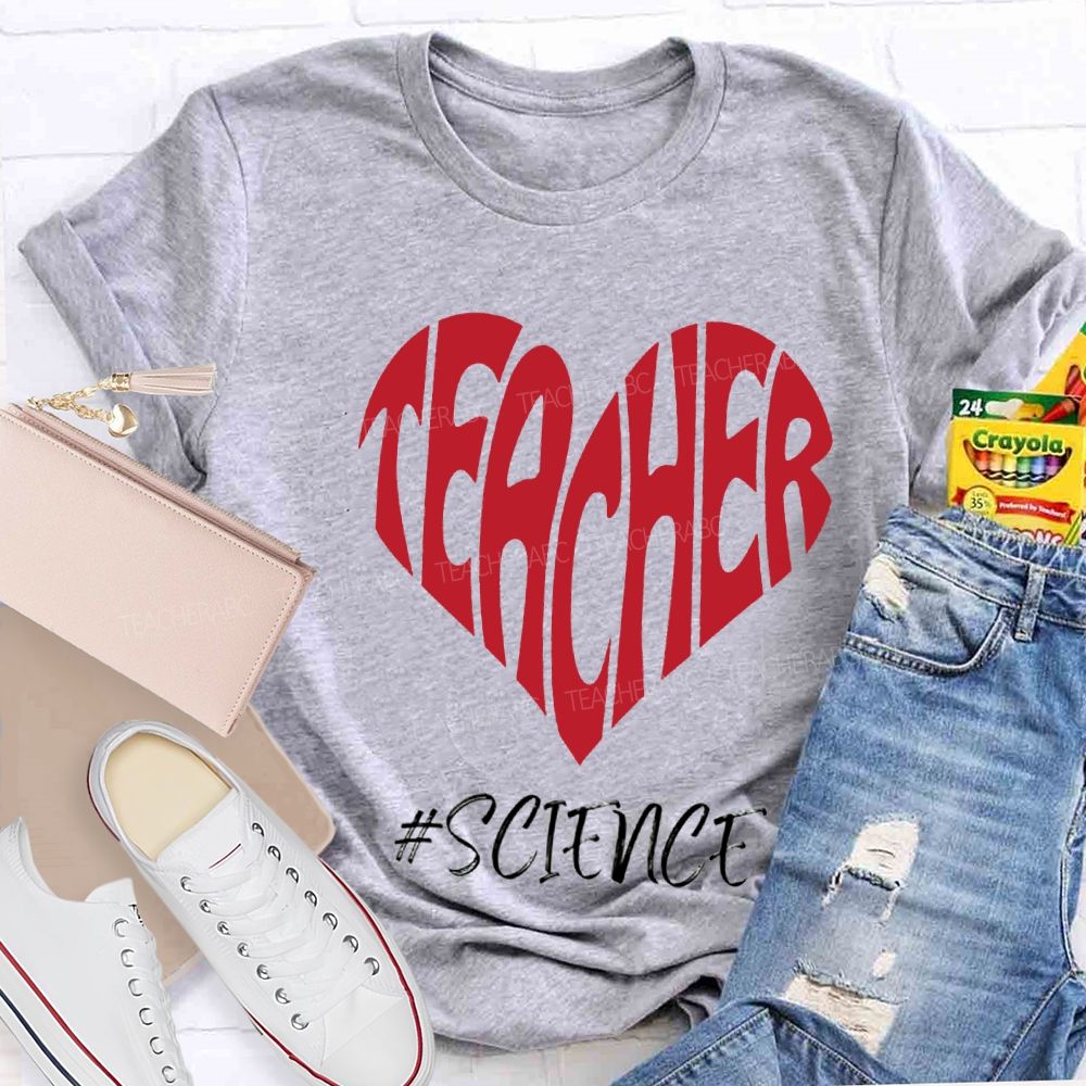 Science Teacher Heart-Shaped Lettering Print T-shirt