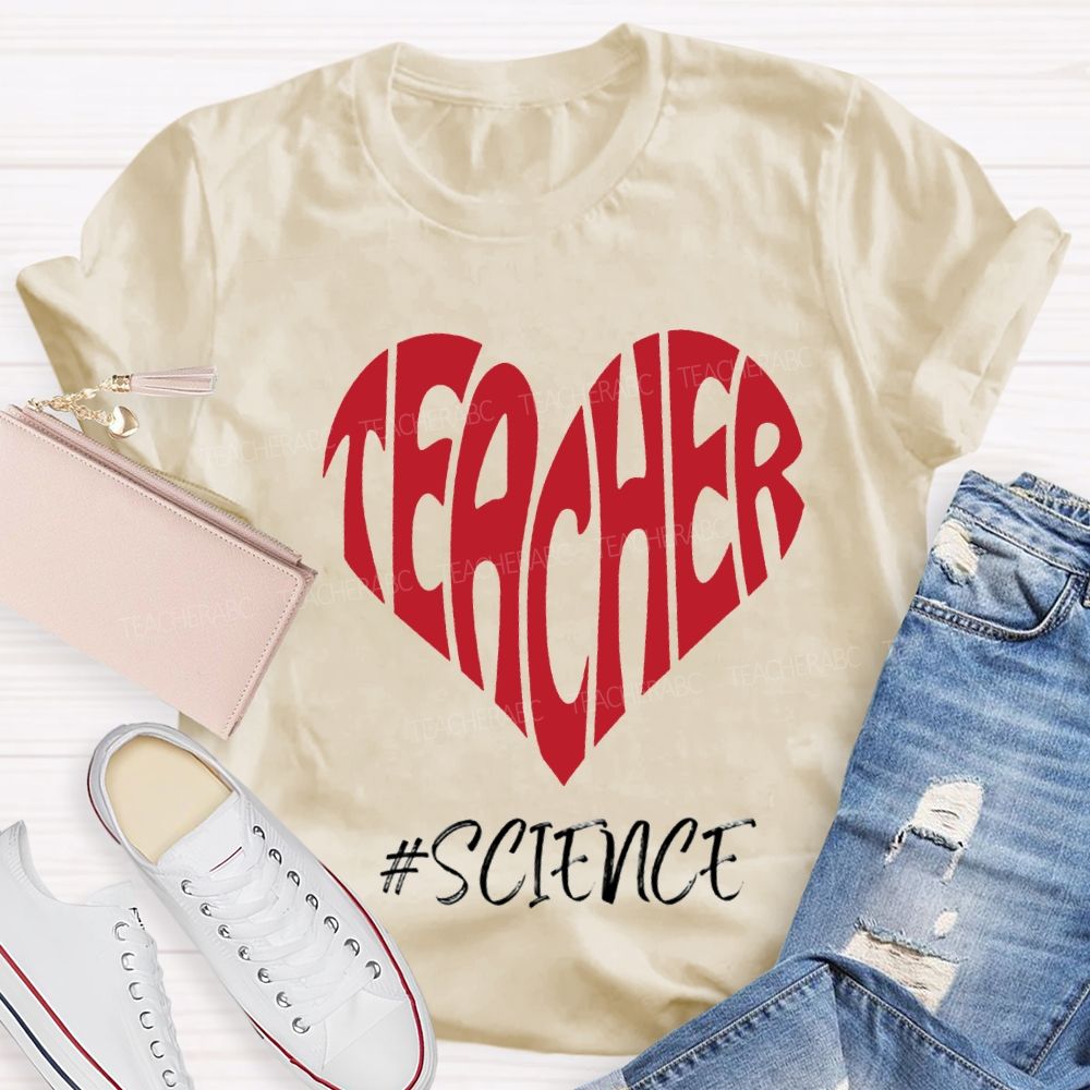 Science Teacher Heart-Shaped Lettering Print T-shirt