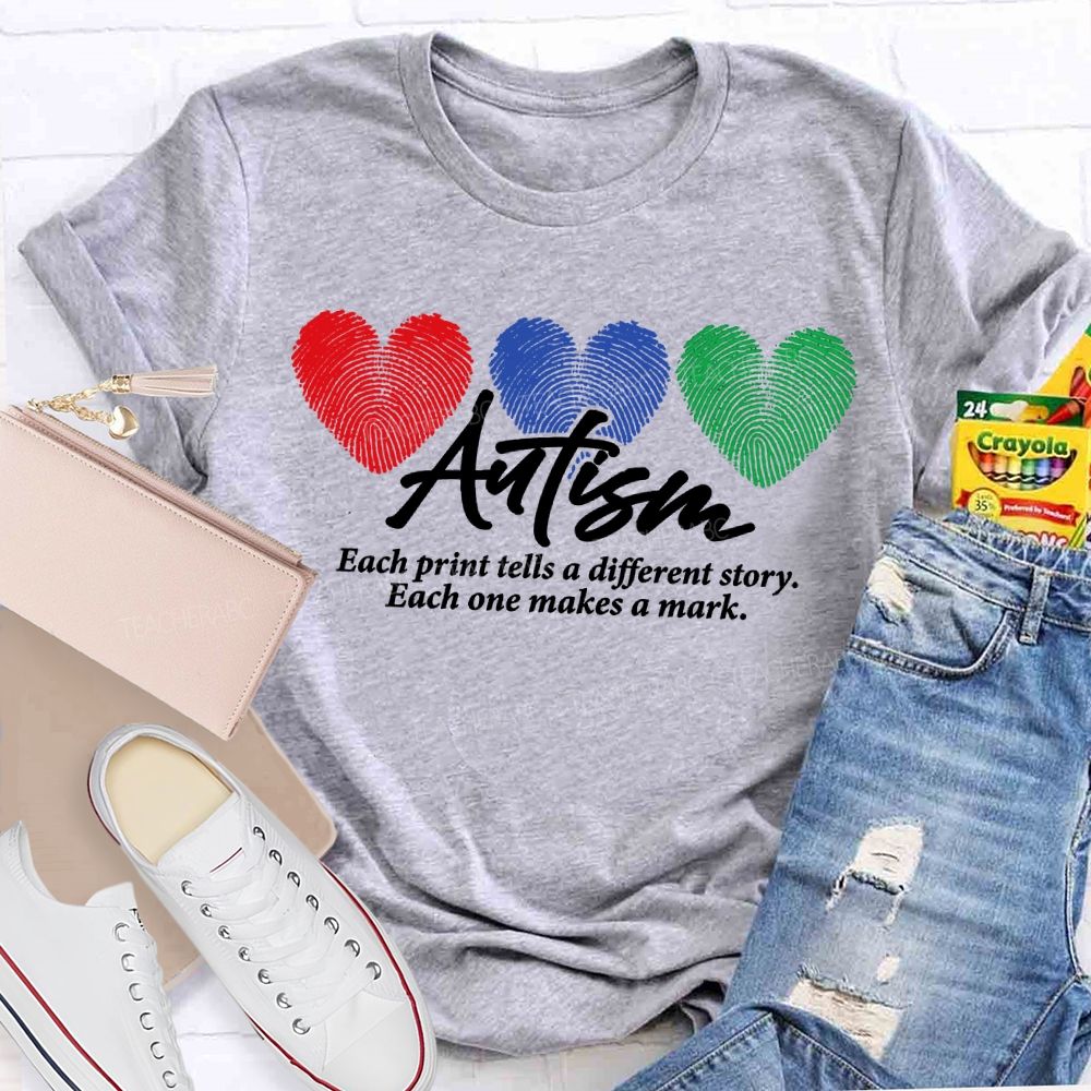 Autism Each Print Tells A Different Story Each One Makes A Mark T-shirt