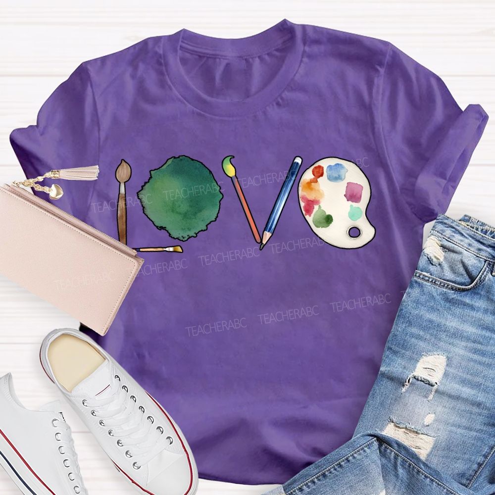 Love Art Teacher Paintbrushes And Coloring Palettes T-shirt