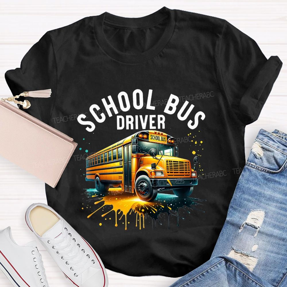 School Bus Driver Colorful Tie-Dye Prints T-shirt
