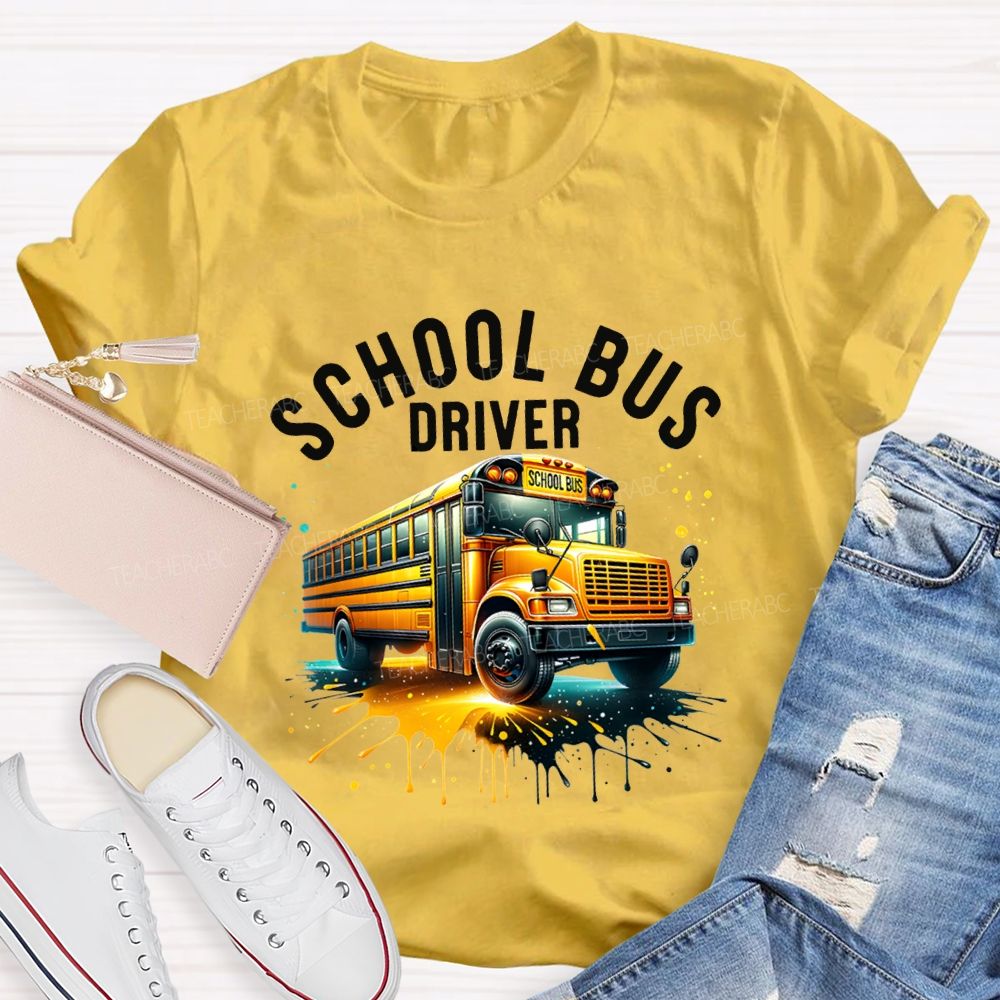 School Bus Driver Colorful Tie-Dye Prints T-shirt