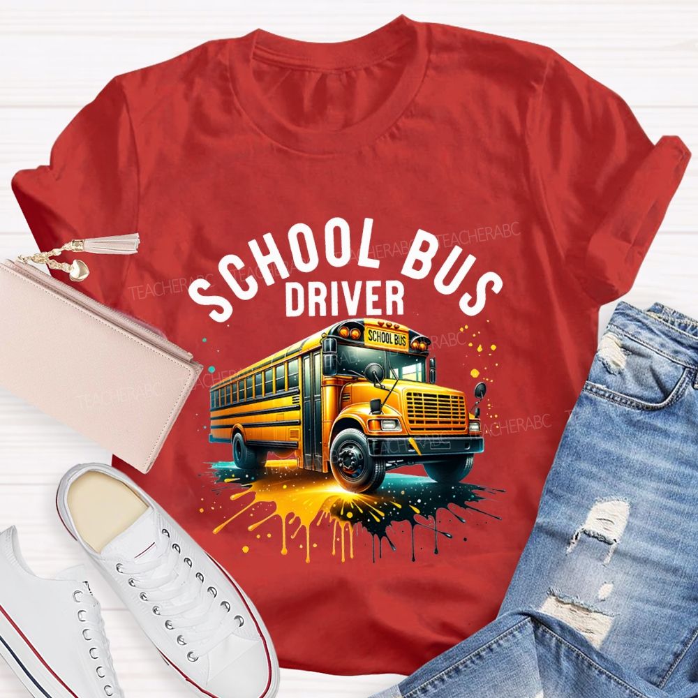 School Bus Driver Colorful Tie-Dye Prints T-shirt