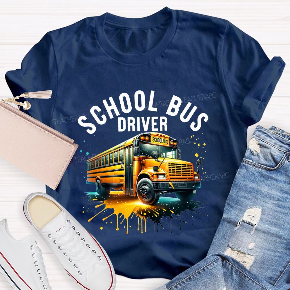 School Bus Driver Colorful Tie-Dye Prints T-shirt