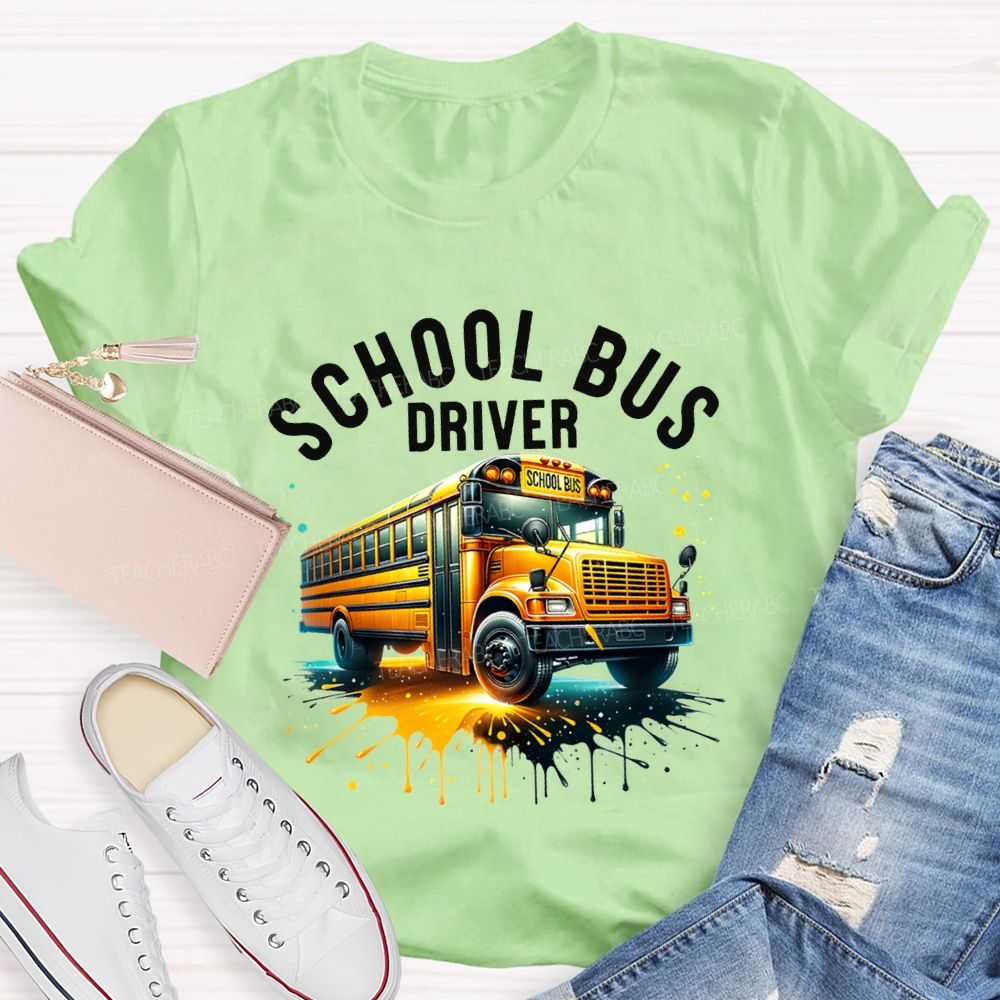 School Bus Driver Colorful Tie-Dye Prints T-shirt