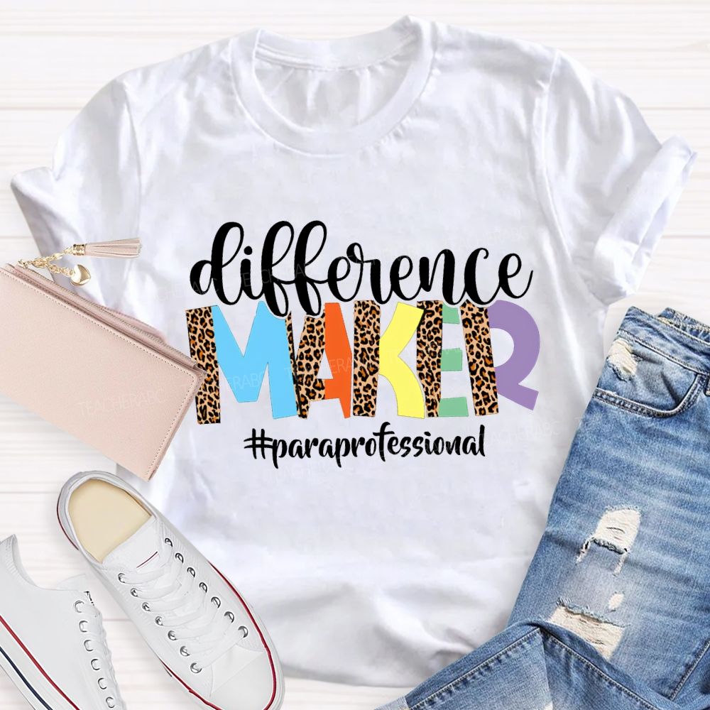 Difference Maker Paraprofessional Leopard Print Fonts T-shirt