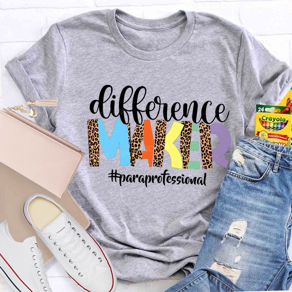 Difference Maker Paraprofessional Leopard Print Fonts T-shirt