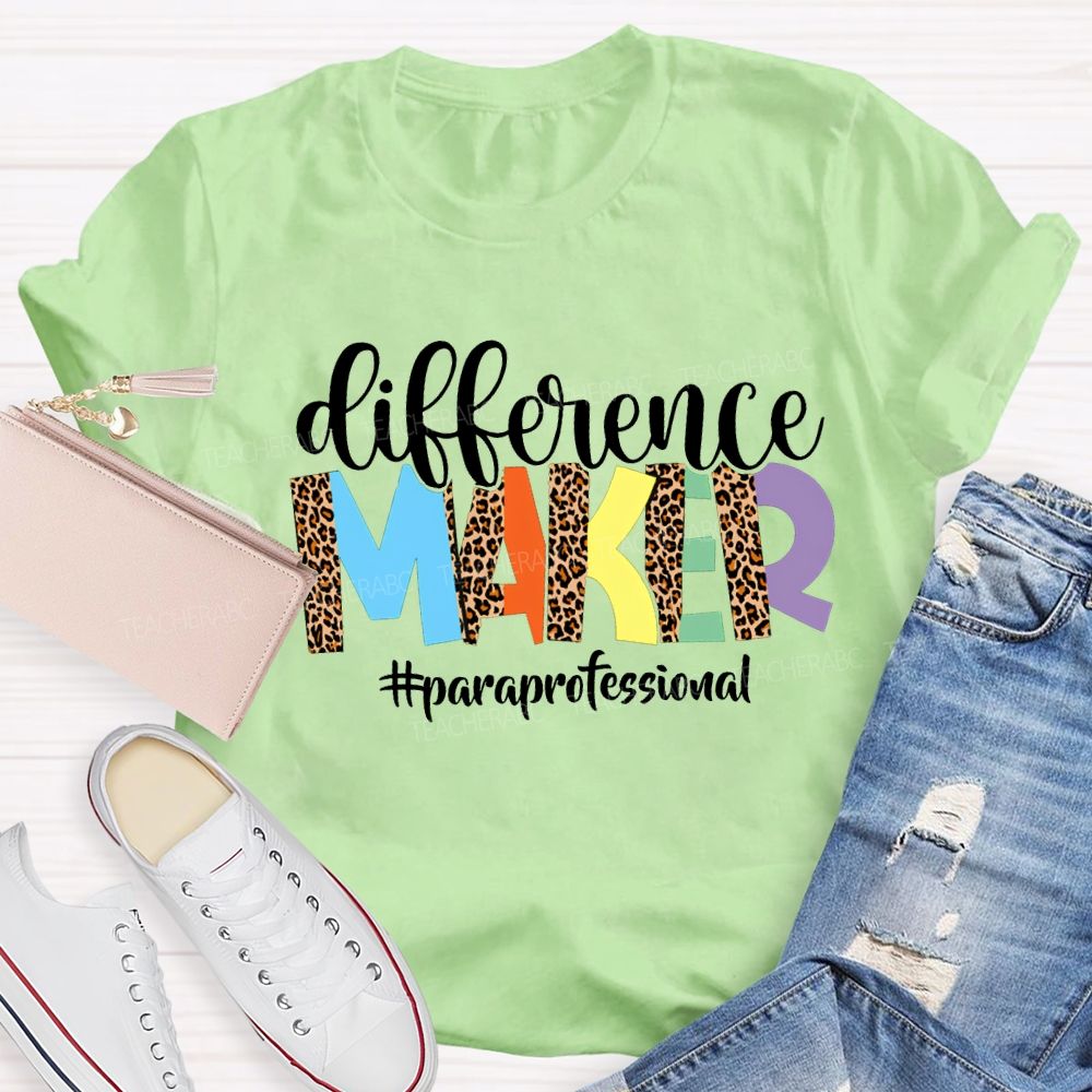 Difference Maker Paraprofessional Leopard Print Fonts T-shirt