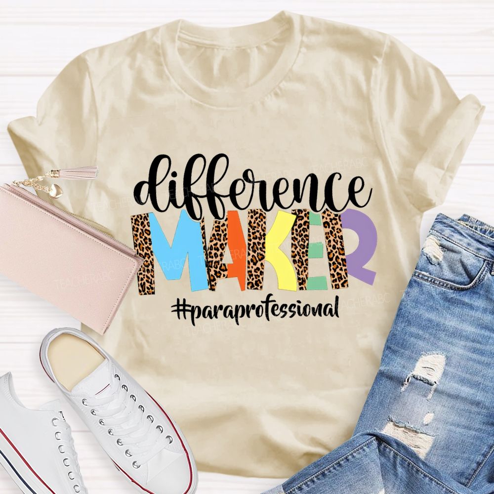 Difference Maker Paraprofessional Leopard Print Fonts T-shirt