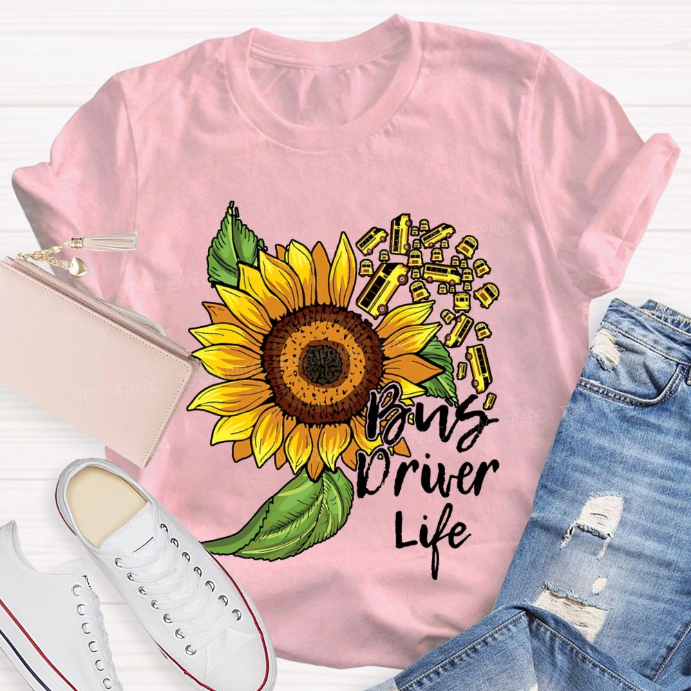 School Bus Driver Life Sunflower And Bus Print T-shirt