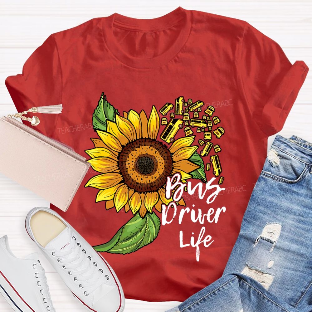 School Bus Driver Life Sunflower And Bus Print T-shirt