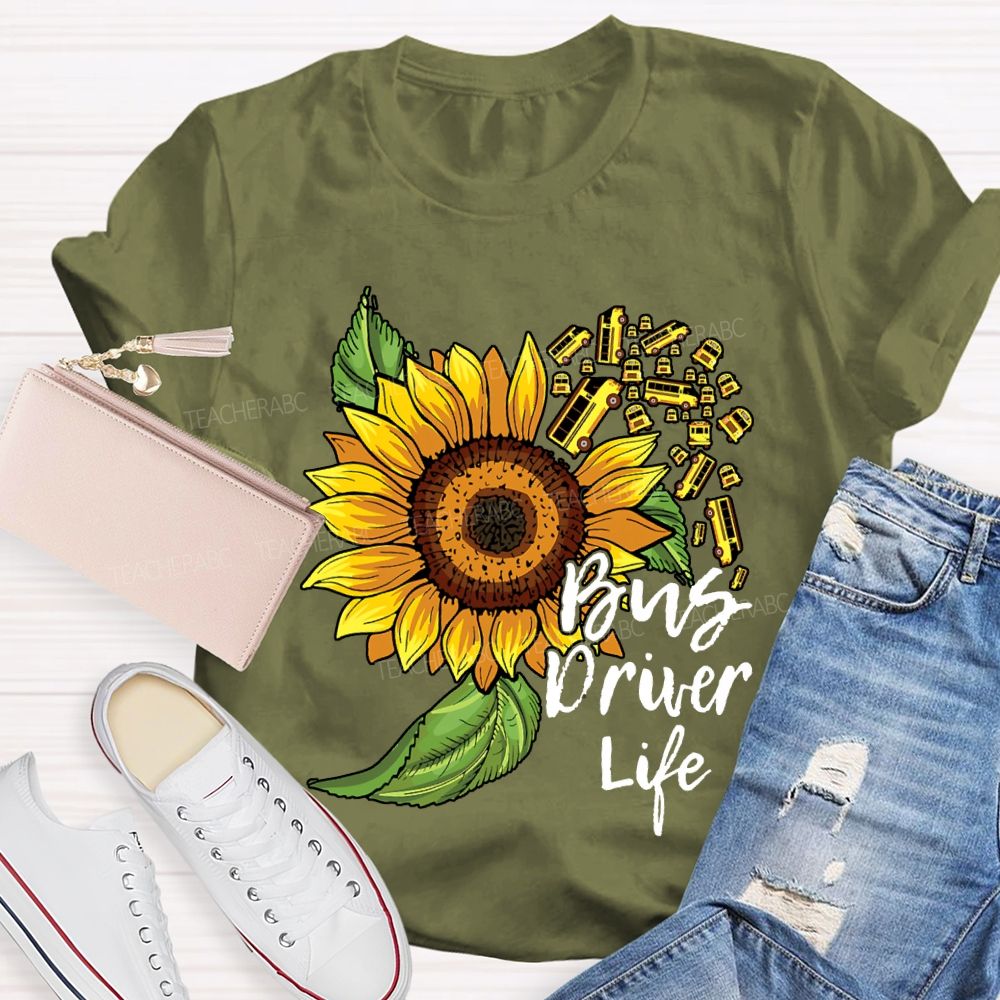School Bus Driver Life Sunflower And Bus Print T-shirt