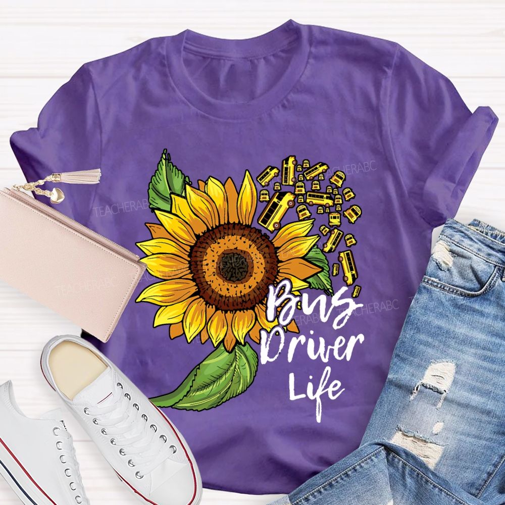 School Bus Driver Life Sunflower And Bus Print T-shirt