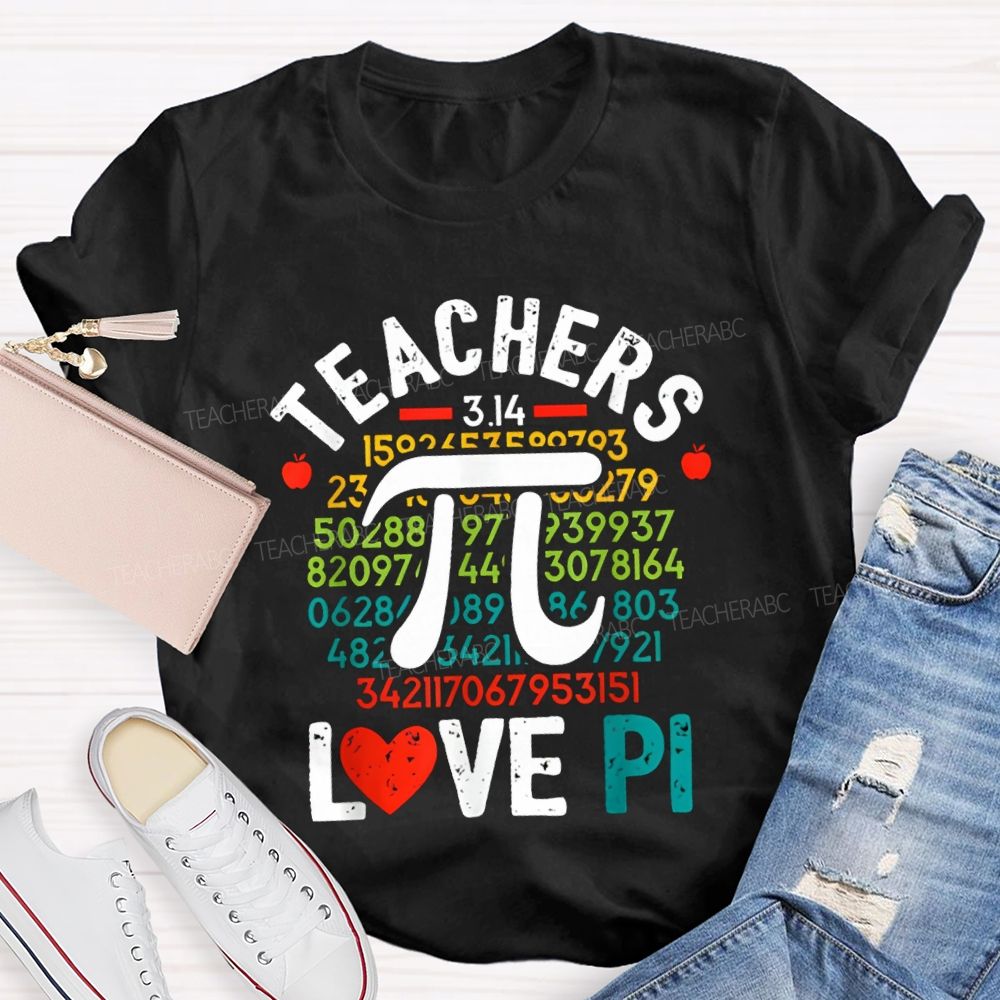 Teachers Love Pi Heart Print Math Teacher T-shirt