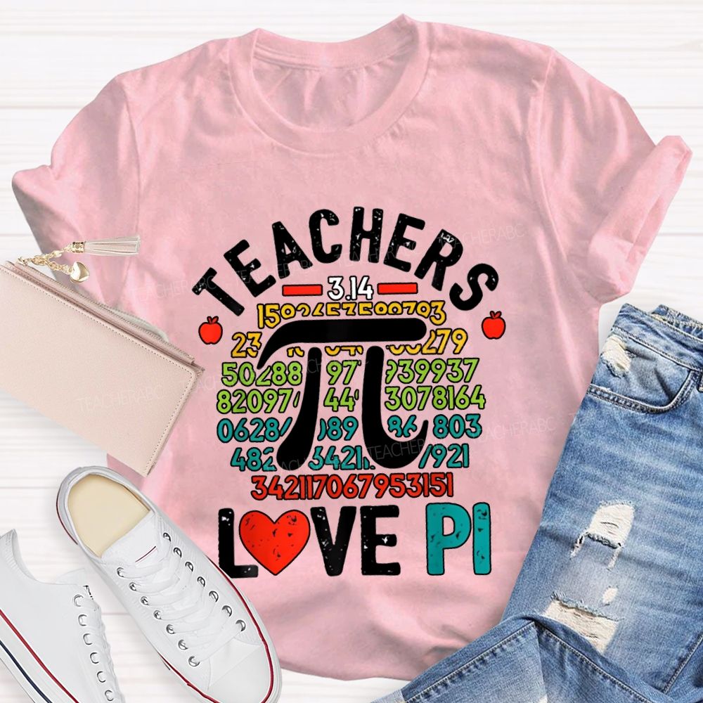 Teachers Love Pi Heart Print Math Teacher T-shirt