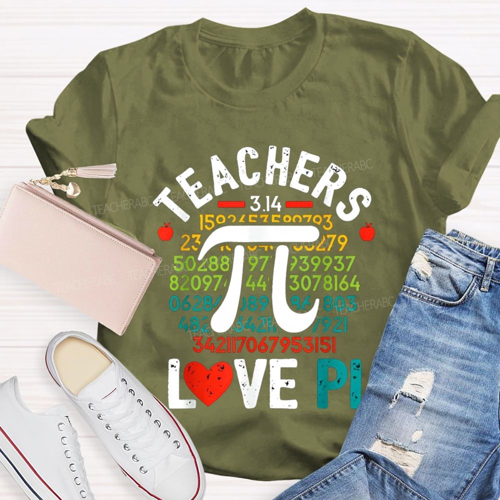 Teachers Love Pi Heart Print Math Teacher T-shirt