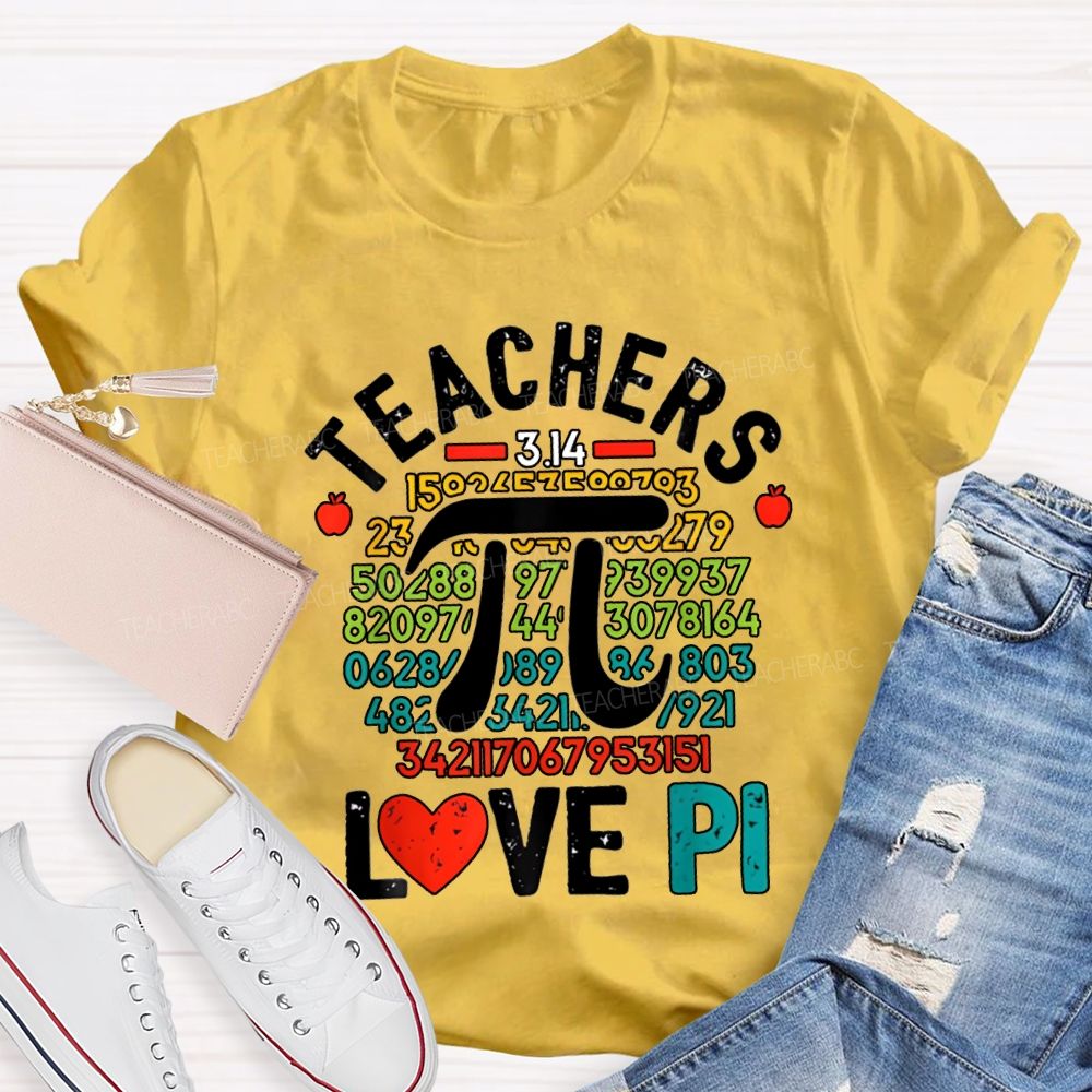 Teachers Love Pi Heart Print Math Teacher T-shirt