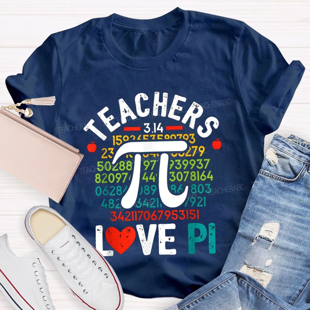 Teachers Love Pi Heart Print Math Teacher T-shirt