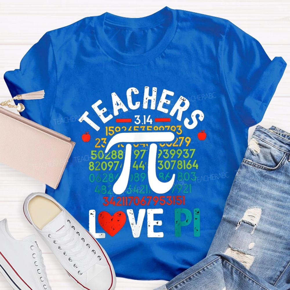Teachers Love Pi Heart Print Math Teacher T-shirt