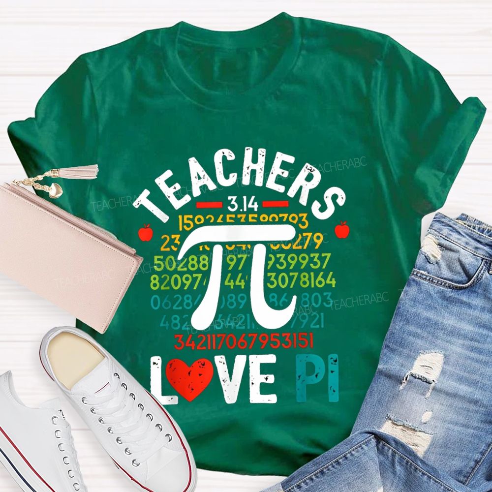 Teachers Love Pi Heart Print Math Teacher T-shirt