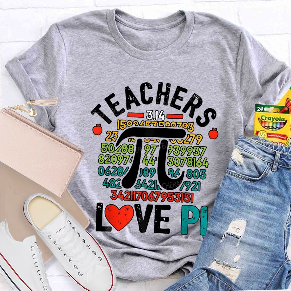 Teachers Love Pi Heart Print Math Teacher T-shirt