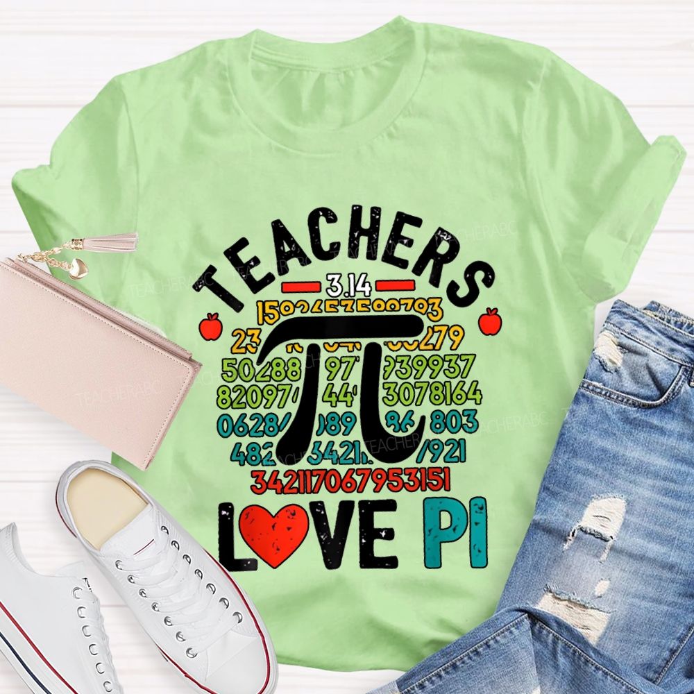Teachers Love Pi Heart Print Math Teacher T-shirt