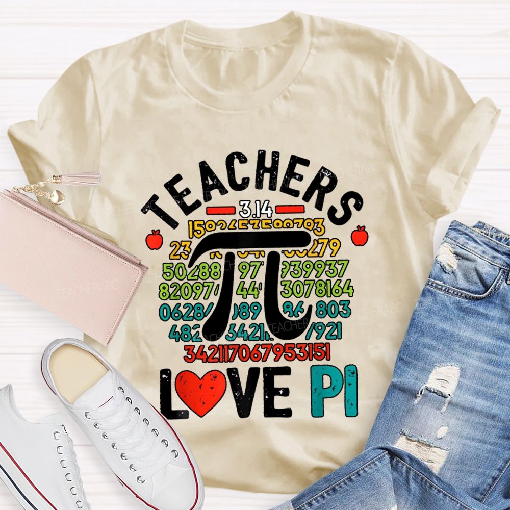 Teachers Love Pi Heart Print Math Teacher T-shirt
